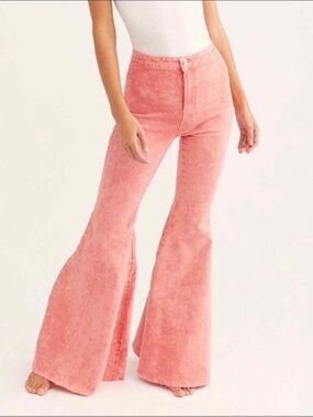 Free People We The Free Pink Acid Wash Bell Bottom Flare Jeans | Size 25